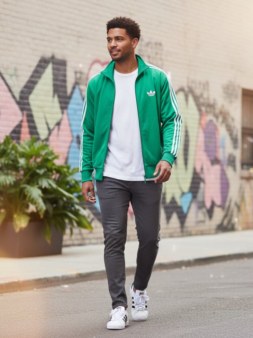 📌 Vintage Adidas Originals Firebird Green Track Jacket L